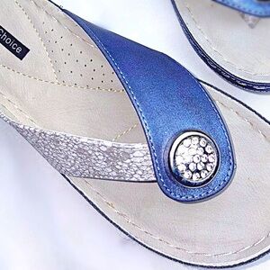 NWT Elegant Blue and Silver Sandals with Embellishment